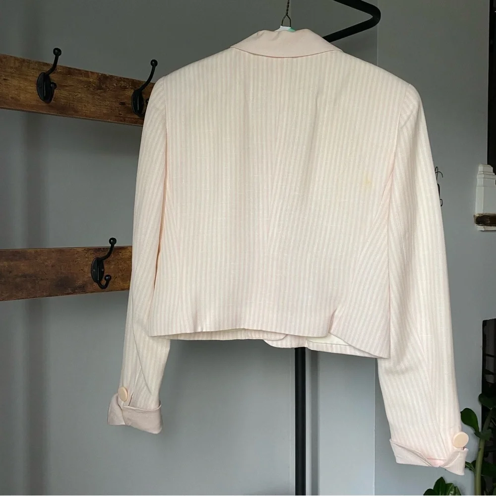 Vintage Christian Dior, pink stripe cuffed big buttons blazer jacket in size 4P